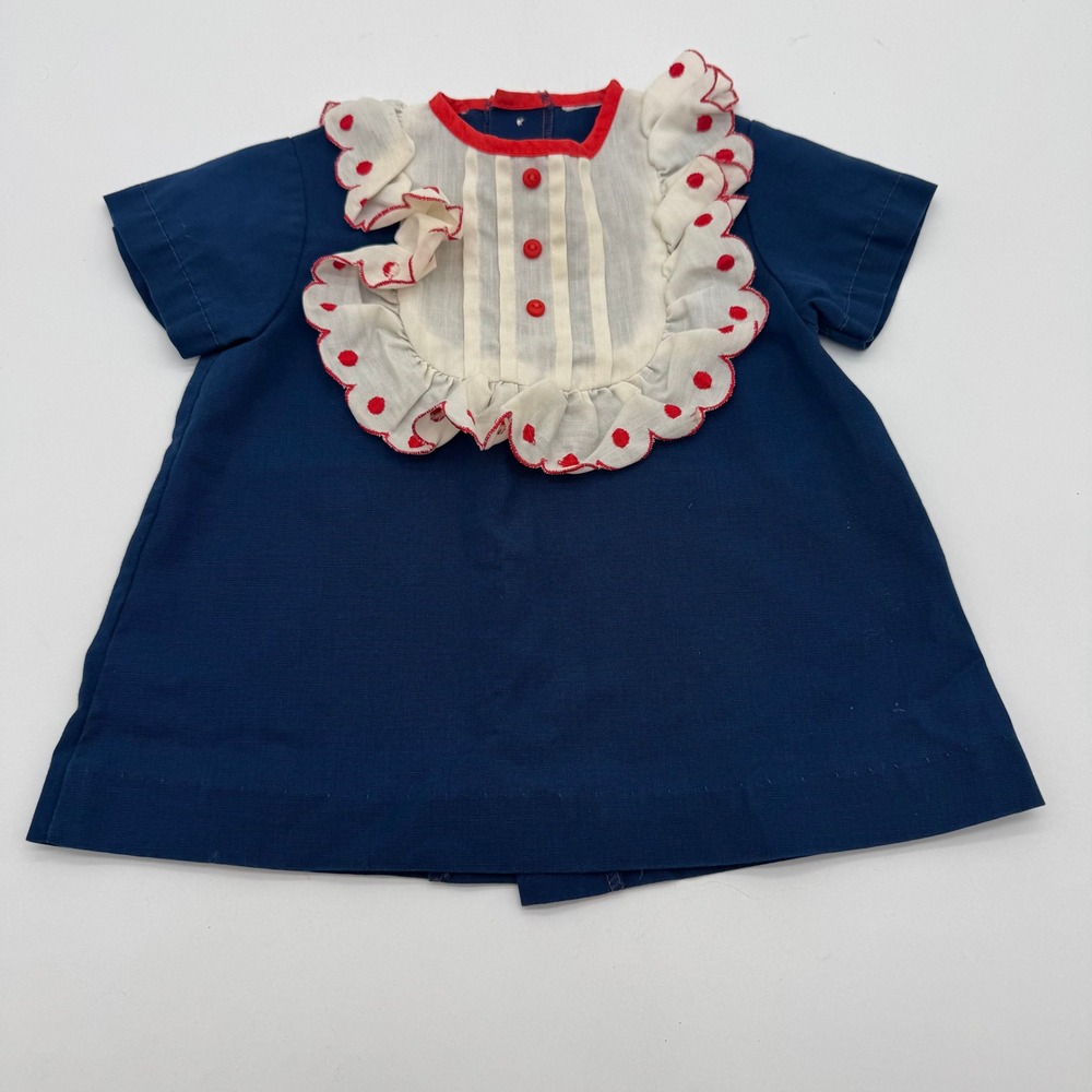 Baby Girls Navy Blue Red White Ruffle Bib Top Approx US 18 Months
